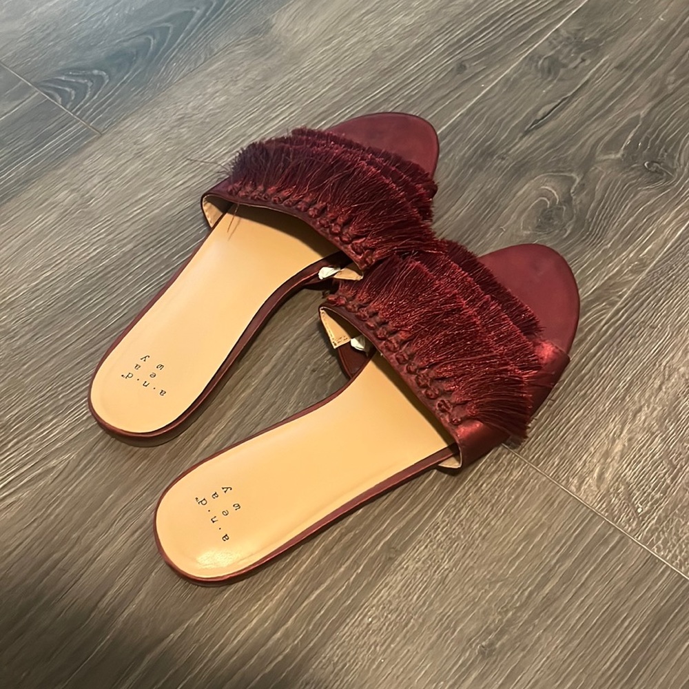 Fun maroon fringe target sandals